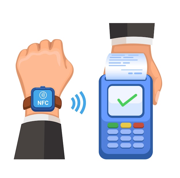 NFC Payment using smartwach cashless and contactless mobile banking technology symbol vector