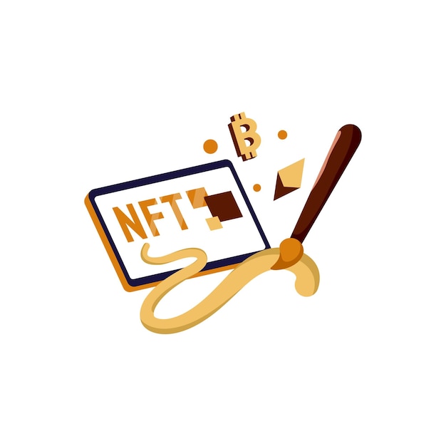 Nft art flat Illustration cryptocurrency exchange concept coklat yellow orange color