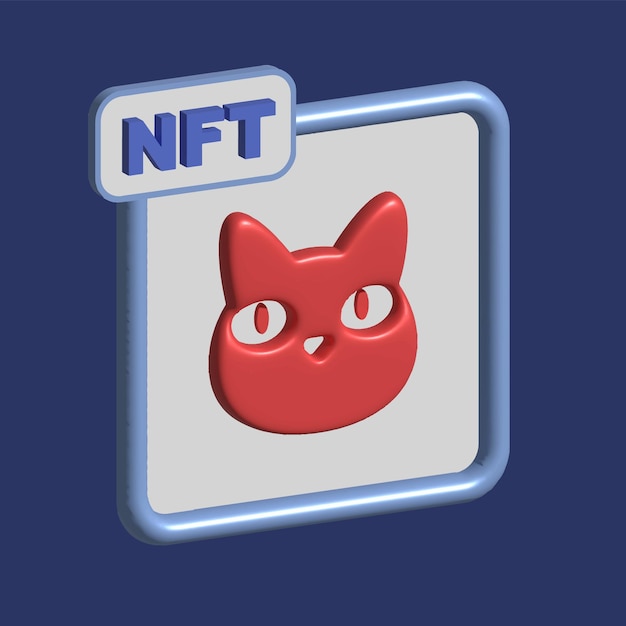 NFT concept 3d illustration with cat Nonfungible token and digital items with crypto art