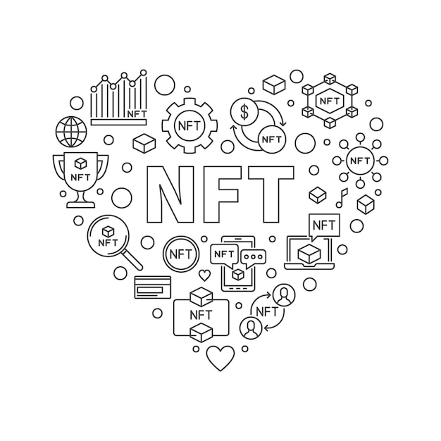 NFT Heart outline Banner NonFungible Token vector heartshaped illustration