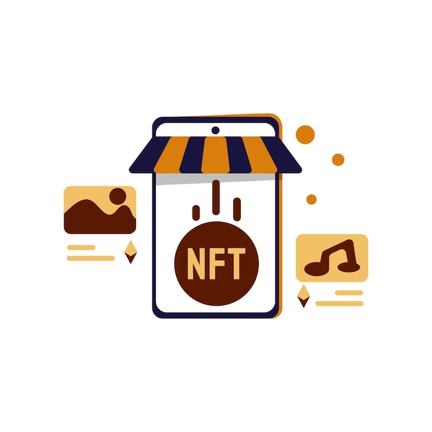 Nft marketplace flat Illustration cryptocurrency exchange concept coklat yellow orange color