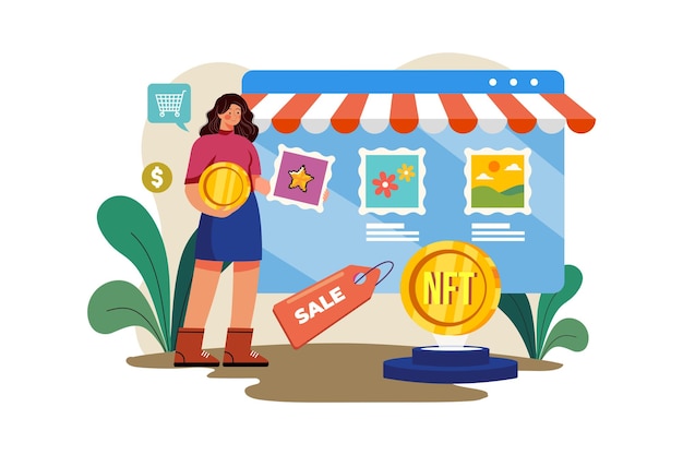 NFT marketplace Illustration concept on white background