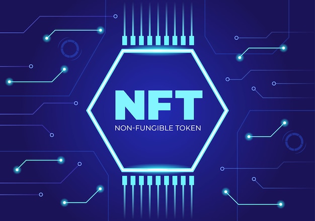 NFT Non Fungible Token Crypto Art of Converting Into Digital Network with Coin Servers for Banner or Poster in Flat Background Illustration