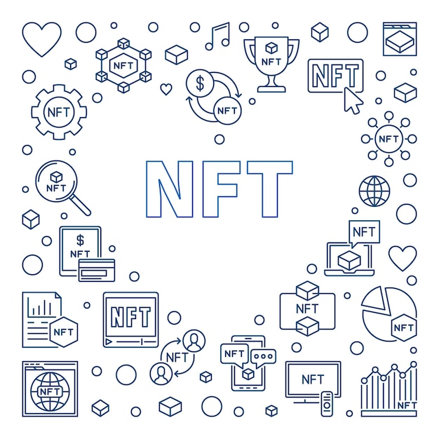 NFT Technology Heart Frame NonFungible Token vector concept Illustration