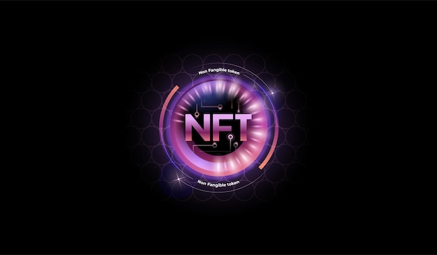 Nft token in purple color with glitter effect