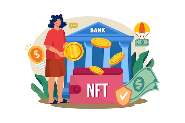 NFT wallet Illustration concept on white background