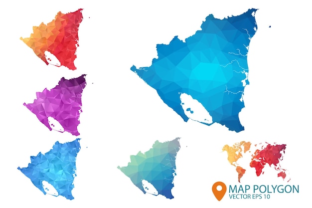 Nicaragua Map Set of geometric rumpled triangular low poly style gradient graphic background