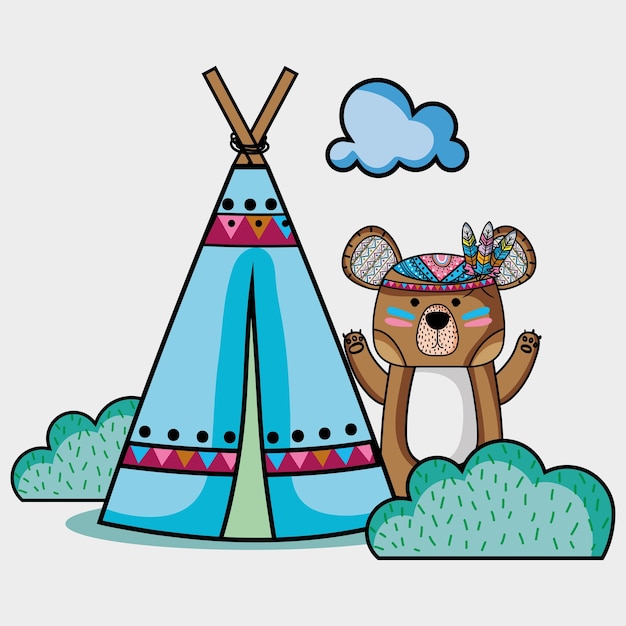 Nice bear tribal animal with camp 