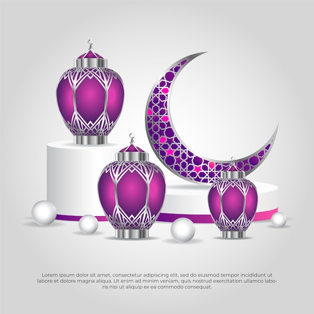 Nice eid al adha bakrid festival 3d lamp and moon background