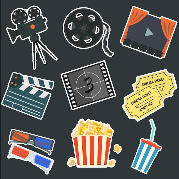 Nice flat vector cinema stickers set