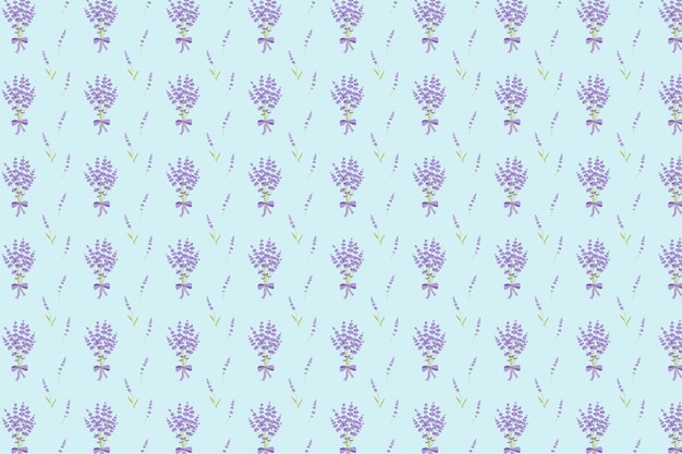 Nice floral pattern with purple lavender on the blue background Botanical textile garment wallpaper