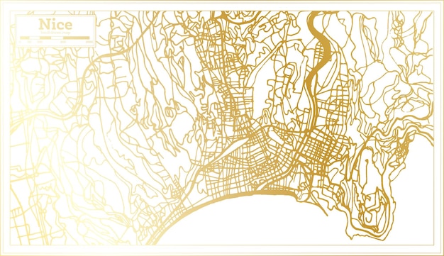 Nice France City Map in Retro Style in Golden Color Outline Map