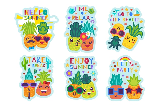 Nice Hello Summer Cute Pineapples Stickers Set