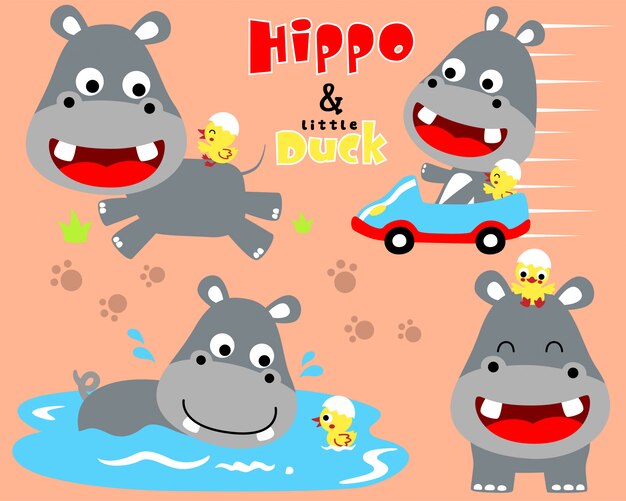 Nice hippo cartoon set