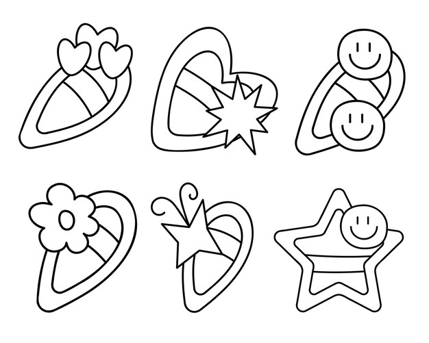 Nice little set with 6 different types of hairpins Doodle vector black and white illustration