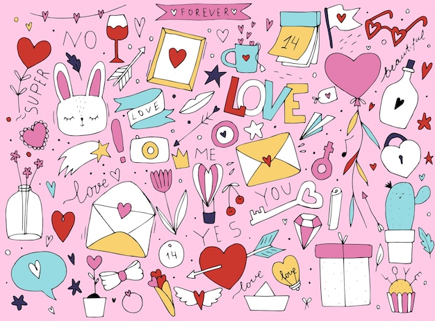 Nice multi-colored doodle, painted with bright colors for Valentine's Day