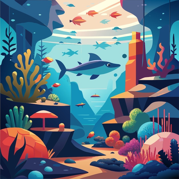 Vector a nice scenery of an environment under the sea water without any fishes vector illustration flat