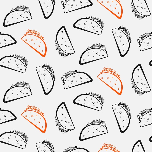 Nice seamless pattern with cute cartoon black and red mexican taco Cute contrast tacos texture