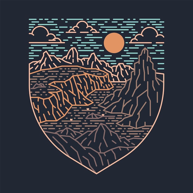 Nice view of mountains mono line graphic illustration vector art tshirt design