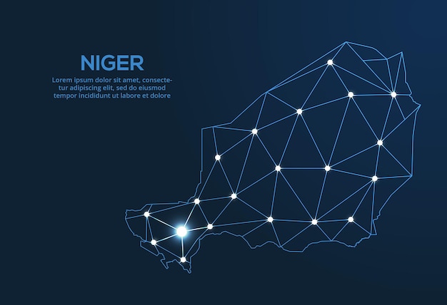 Niger communication network map Vector low poly image of a global map with lights in the form of cities Map in the form of a constellation mute and stars