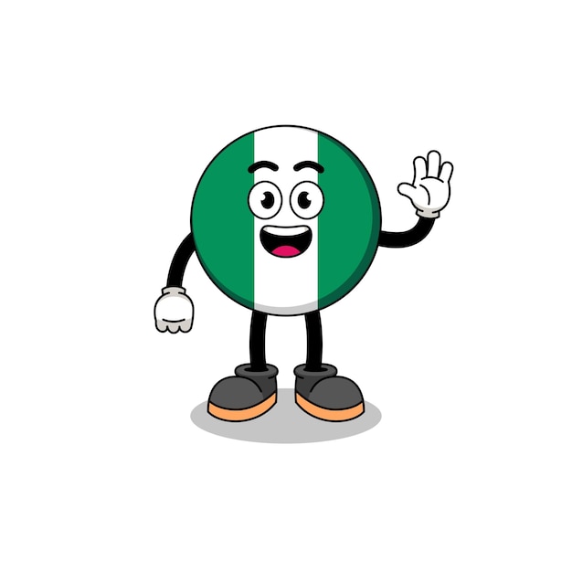 Nigeria flag cartoon doing wave hand gesture character design