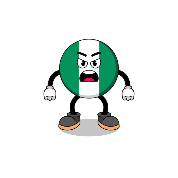 Nigeria flag cartoon illustration with angry expression character design