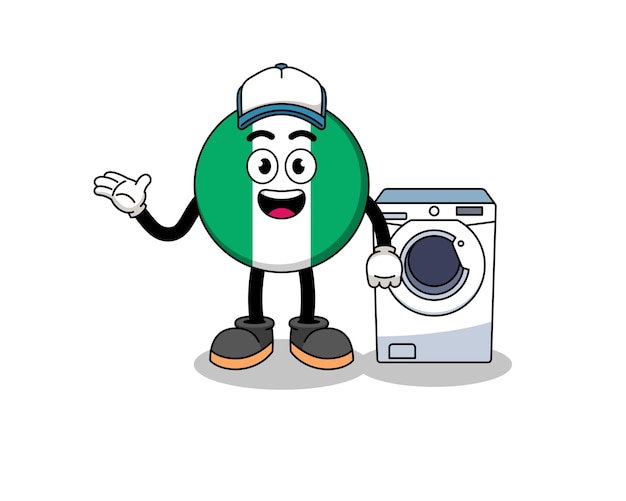 Nigeria flag illustration as a laundry man character design