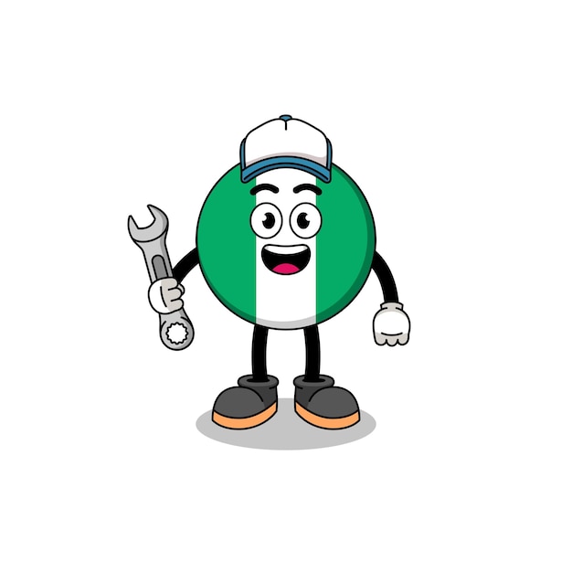 Nigeria flag illustration cartoon as a mechanic character design