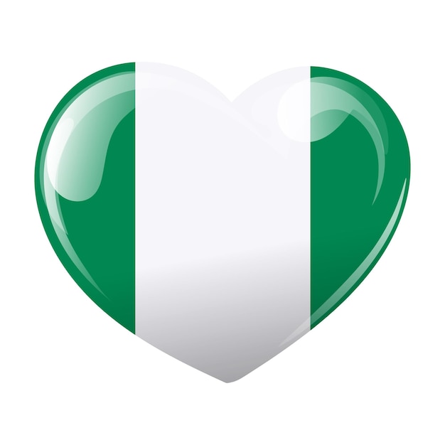 Nigeria flag in the shape of a heart Heart with Nigerian flag 3D illustration vector