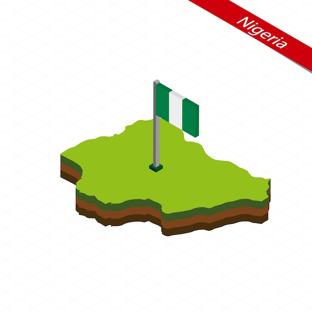 Nigeria Isometric map and flag Vector Illustration