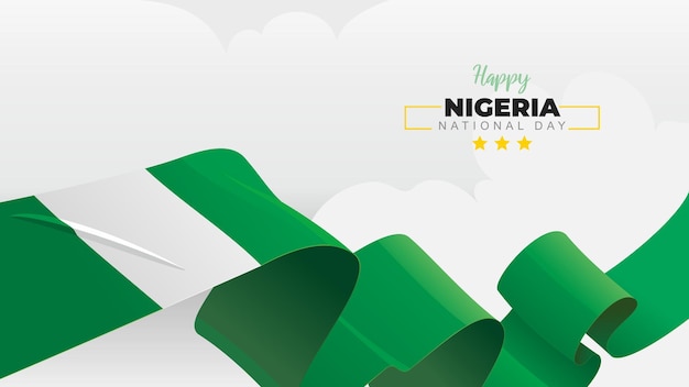 Nigeria National Day greeting banner with waving national flag on white cloud vector illustration