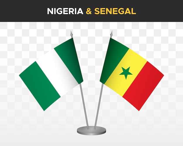 Nigeria vs senegal desk flags mockup isolated 3d vector illustration table flags