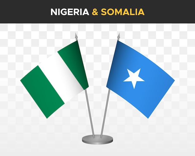 Nigeria vs somalia desk flags mockup isolated 3d vector illustration table flags