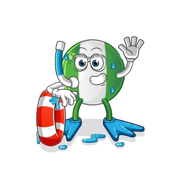 Nigerian flag swimmer with buoy mascot cartoon vector