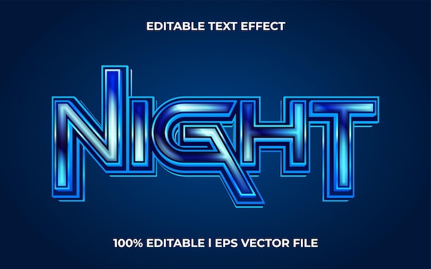 night 3d text effect with glossy theme. blue typography template modern