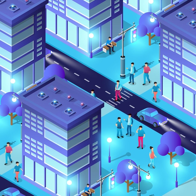 Night background isometric smart blue 3D illustration