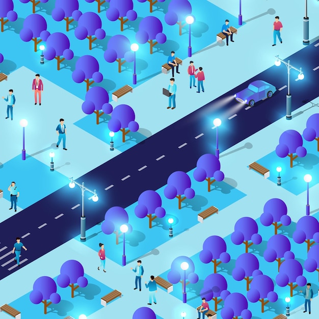 Night background isometric smart blue 3D illustration