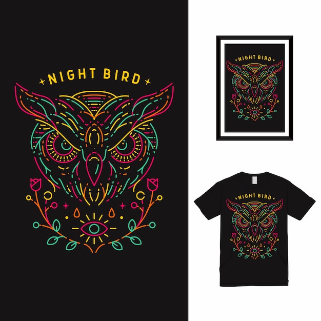 Night Bird Owl Line Art T shirt Design