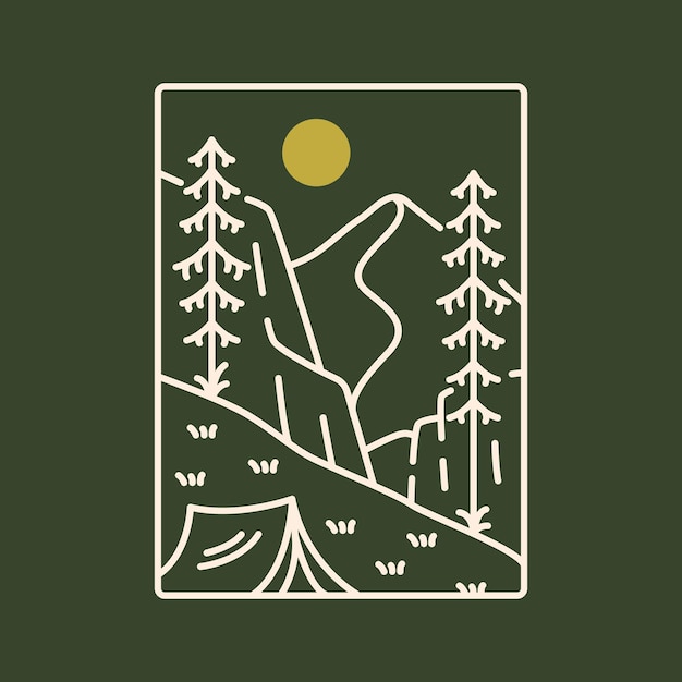 Night camp in Nature with Mountain Background Illustration for Apparel