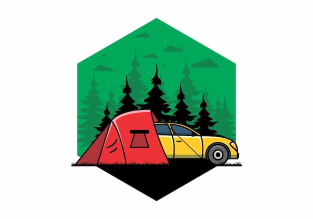 Night camping with car illustration