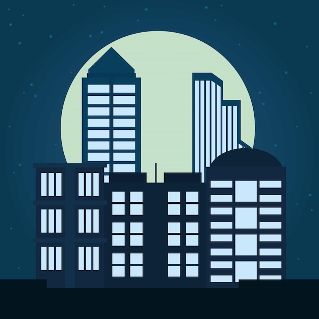 Night city buildings illustration