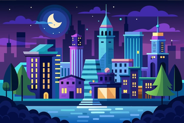 Night City Landscape cartoon vector Illustration flat style artwork concept