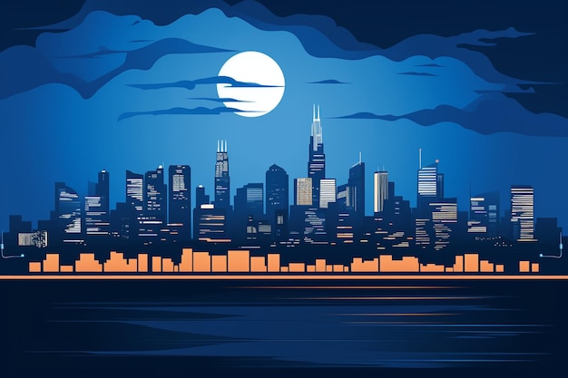 Night City Skyline on the City Vector