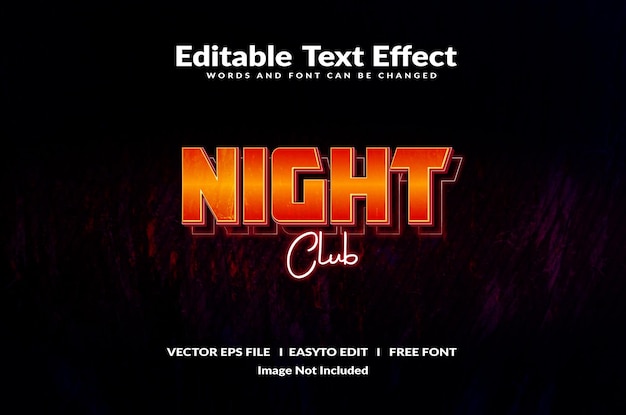 Night club 3d text effect. Fully editable text effect vector