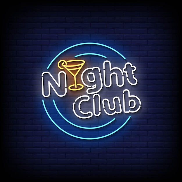 night club Neon Sign On Brick Wall Background Vector