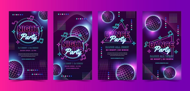 Vector night club party instagram stories collection