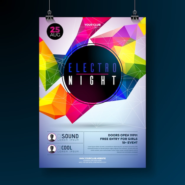 Night dance party poster with abstract modern geometric shapes