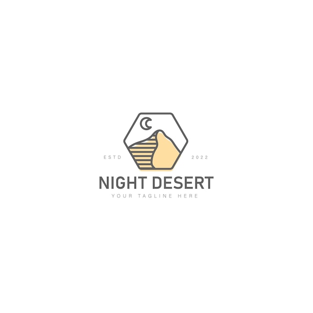 Night desert hill with hexagon logo design icon illustration