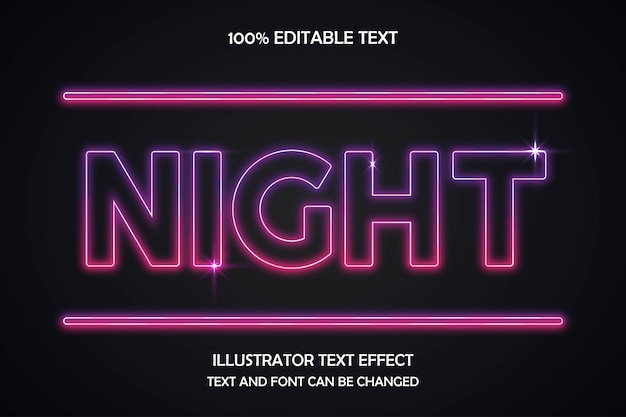 Night,editable text effect modern neon shadow style