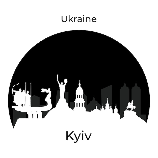 Night Kyiv full moon Silhouette of the capital of Ukraine Vector illustration